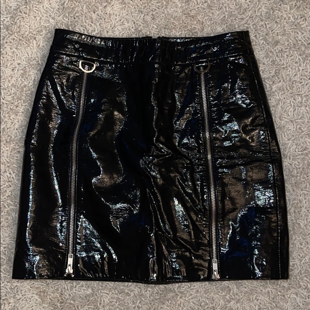 Patent leather mini skirt